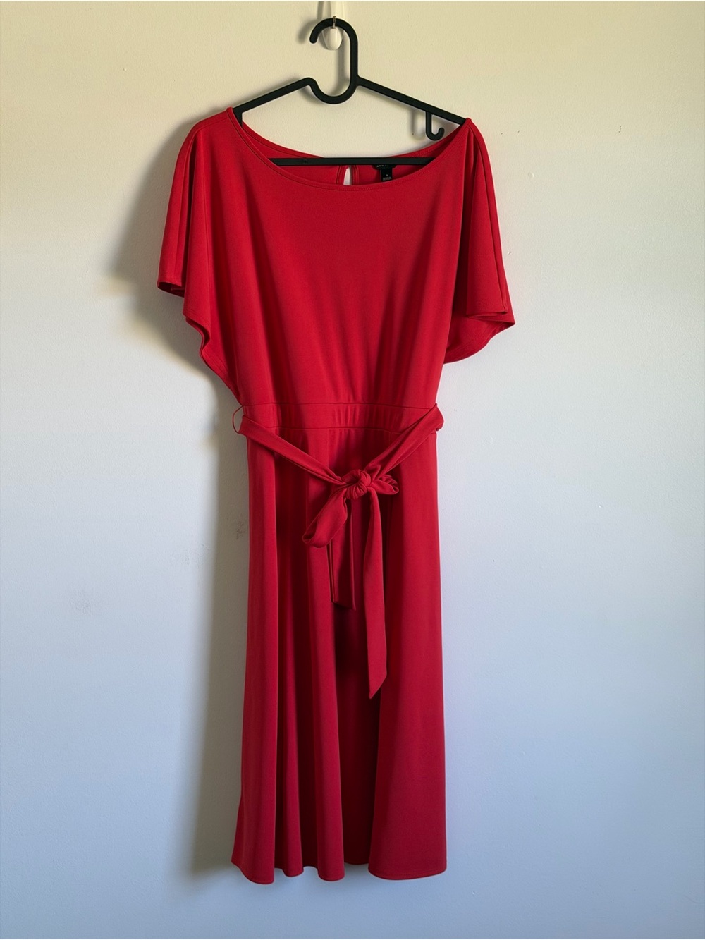 Ann Taylor Red Tie-Waist Midi Dress